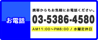 携帯からもお気軽にどうぞ 03-5386-4580